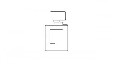 Beyaz arkaplanda siyah çizgi parfüm ikonu izole edildi. 4K Video hareketli grafik canlandırması.