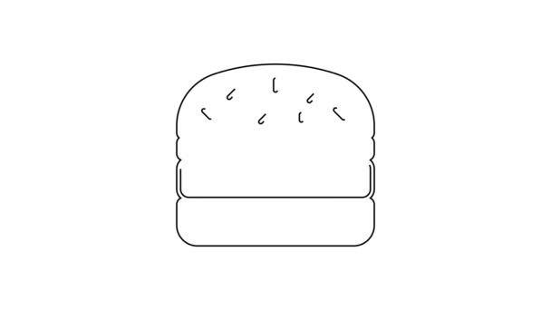 Black Line Burger Icon Isolated White Background Hamburger Icon Cheeseburger — Stock Video