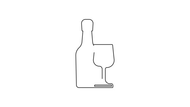 Μαύρη Γραμμή Μπουκάλι Κρασιού Γυάλινο Εικονίδιο Που Απομονώνεται Λευκό Φόντο — Αρχείο Βίντεο
