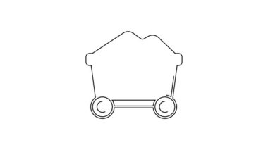 Siyah çizgi, altın renkli maden arabası beyaz arka planda izole edilmiş. 4K Video hareketli grafik canlandırması.