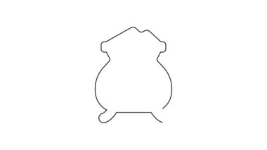 Siyah çizgi erimiş altın beyaz zemin üzerine izole edilmiş ikon dökülüyor. Kepçeden erimiş metal döküldü. 4K Video hareketli grafik canlandırması.