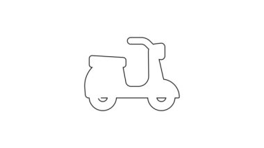 Siyah çizgi Scooter simgesi beyaz arkaplanda izole edildi. 4K Video hareketli grafik canlandırması.
