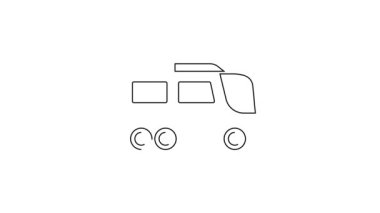 Beyaz arkaplanda siyah çizgi otobüs simgesi izole edildi. Ulaşım konsepti. Otobüs turu nakliyesi. Turizm ya da kamu aracı sembolü. 4K Video hareketli grafik canlandırması.