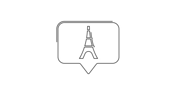 Svart Linje Eiffel Torn Ikon Isolerad Vit Bakgrund Frankrike Paris — Stockvideo