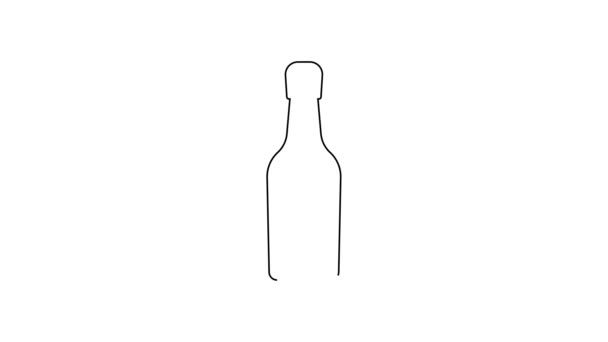 Black Line Champagne Bottle Icon Isolated White Background Video Motion — Stock Video