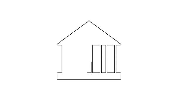 Zwarte Lijn Bank Gebouw Pictogram Geïsoleerd Witte Achtergrond Video Motion — Stockvideo