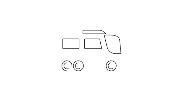 黒い線白い背景に孤立バスアイコン 輸送コンセプト バスツアー輸送 観光や公共車両のシンボル 4Kビデオモーショングラフィックアニメーション — ストック動画