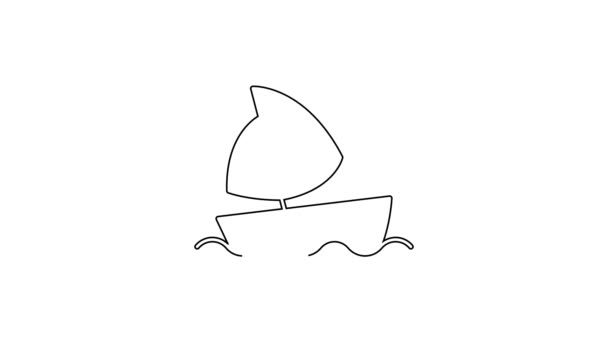 黑线游艇或帆船图标孤立在白色背景 游艇海上游轮旅行 4K视频运动图形动画 — 图库视频影像