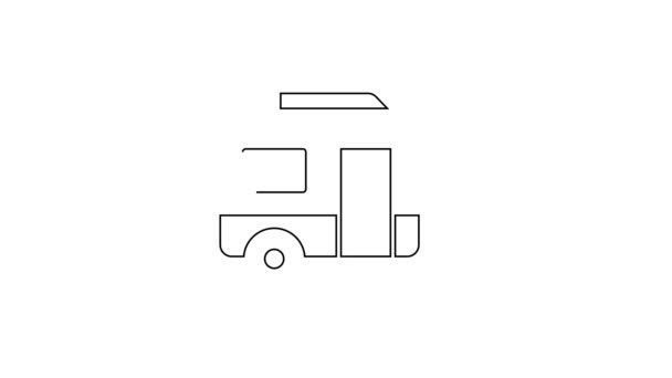 黑线Rv野营拖车图标隔离在白色背景 旅行回家 大篷车 回家露营旅行 4K视频运动图形动画 — 图库视频影像