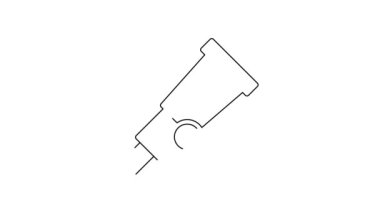 Siyah çizgi Teleskop simgesi beyaz arkaplanda izole edildi. Bilimsel bir alet. Eğitim ve astronomi elementi, dürbün ve çalışma yıldızları. 4K Video hareketli grafik canlandırması.