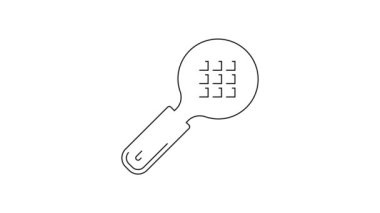 Siyah çizgili çay süzgeci, beyaz arkaplanda ikon izole edilmiş. Metal elek. 4K Video hareketli grafik canlandırması.