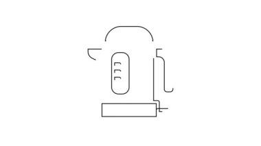 Siyah çizgi elektrikli su ısıtıcısı simgesi beyaz arkaplanda izole edildi. Çaydanlık ikonu. 4K Video hareketli grafik canlandırması.