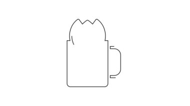 Beyaz arka planda gül ikonu olan siyah çay fincanı. 4K Video hareketli grafik canlandırması.