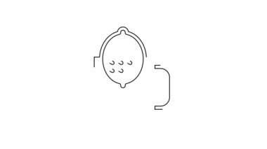 Beyaz arka planda izole edilmiş limon ikonu olan siyah çay bardağı. 4K Video hareketli grafik canlandırması.