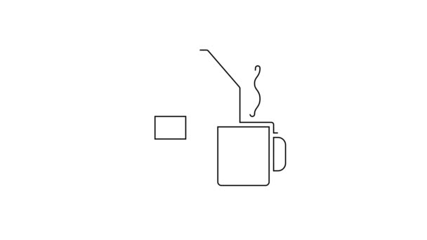 Black Line Cup Tea Milk Icon Isolated White Background Video — стоковое видео