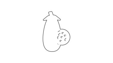 Beyaz arka planda siyah çizgi patlıcan simgesi izole edildi. 4K Video hareketli grafik canlandırması.