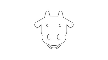 Siyah çizgi İnek baş simgesi beyaz arkaplanda izole edildi. 4K Video hareketli grafik canlandırması.