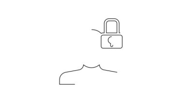 Siyah çizgi kapatılmış kişilik simgesi beyaz arkaplanda izole edildi. Ters psikoloji. 4K Video hareketli grafik canlandırması.