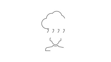 Siyah çizgi depresyonu ve hayal kırıklığı simgesi beyaz arkaplanda izole edildi. Depresif ruh hali olan bir adam. Akıl sağlığı sorunları. 4K Video hareketli grafik canlandırması.