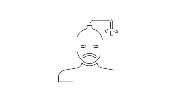 黒線白の背景に隔離された脳震盪 めまい 片頭痛のアイコン 4Kビデオモーショングラフィックアニメーション — ストック動画