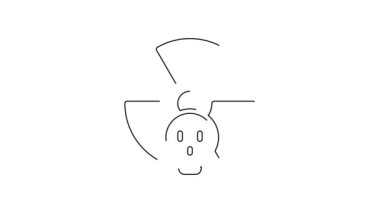 Siyah çizgi Radyoaktif simgesi beyaz arkaplanda izole edildi. Radyoaktif zehirli sembol. Radyasyon tehlikesi işareti. 4K Video hareketli grafik canlandırması.