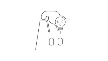 Beyaz arka planda, fabrika ikonundan siyah çizgi dumanı izole edildi. Çevre kirliliği sorunu, fabrika duman boruları, ekoloji endüstriyel zarar. 4K Video hareketli grafik canlandırması.