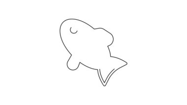 Siyah çizgi Balık simgesi beyaz arkaplanda izole edildi. 4K Video hareketli grafik canlandırması.