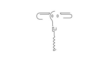 Beyaz arka planda siyah çizgi şarap tirbuşon simgesi izole edildi. 4K Video hareketli grafik canlandırması.