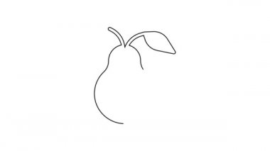 Siyah çizgi Pear simgesi beyaz arkaplanda izole edildi. Yaprak sembollü meyve. 4K Video hareketli grafik canlandırması.