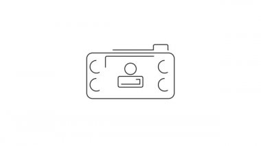 Siyah çizgi taşınabilir oyun konsolu simgesi beyaz arkaplanda izole edildi. El bilgisayarı oyun konsolu. 4K Video hareketli grafik canlandırması.