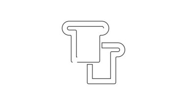 Beyaz arka planda izole edilmiş kızarmış kızarmış ekmek ikonu için siyah çizgili ekmek tostu. Öğle yemeği, akşam yemeği, kahvaltı atıştırmalığı. 4K Video hareketli grafik canlandırması.