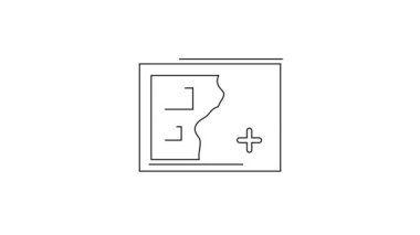 Siyah çizgi katlanmış harita simgesi beyaz arkaplanda izole edildi. 4K Video hareketli grafik canlandırması.