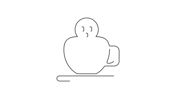 Zwarte Lijn Koffie Kopje Met Schedel Pictogram Geïsoleerd Witte Achtergrond — Stockvideo