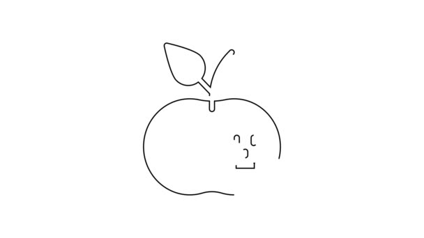 黒い線白い背景に隔離された毒リンゴのアイコン 毒入り魔女リンゴ 4Kビデオモーショングラフィックアニメーション — ストック動画