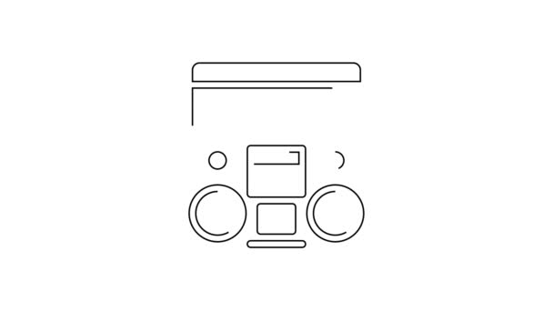 黑线家庭立体声与两个扬声器图标隔离在白色背景 音乐系统 4K视频运动图形动画 — 图库视频影像