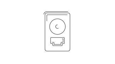 Beyaz arkaplanda izole edilmiş çerçeve simgesinde siyah çizgi CD disk ödülü. Modern tören. En çok satan. Müzik kupası. 4K Video hareketli grafik canlandırması.