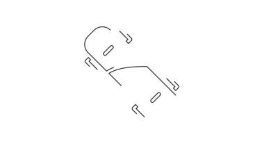 Siyah çizgi kaykay simgesi beyaz arkaplanda izole edildi. Olağanüstü bir spor. Spor malzemeleri. 4K Video hareketli grafik canlandırması.