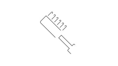 Beyaz arkaplanda siyah çizgi sauna fırçası simgesi izole edildi. Banyoda yıkanmak için kaba kıllı ahşap bir fırça. Selülit önleyici masaj. 4K Video hareketli grafik canlandırması.