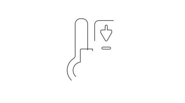 Siyah çizgi sauna termometre simgesi beyaz arkaplanda izole edildi. Sauna ve banyo malzemeleri. 4K Video hareketli grafik canlandırması.