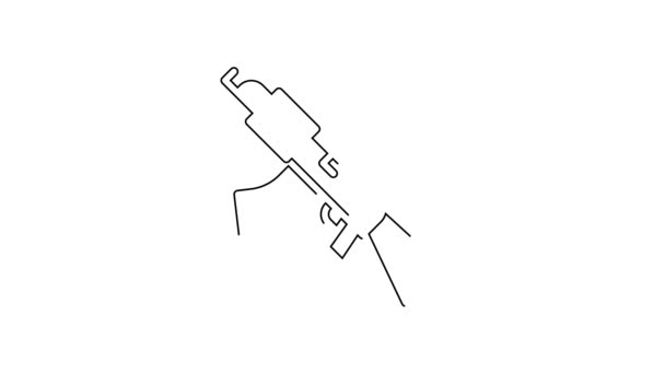黑线冲锋枪图标隔离在白色背景 卡拉什尼科夫或Ak47 4K视频运动图形动画 — 图库视频影像