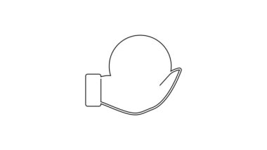 Siyah çizgi insan eli, beyaz zemin üzerinde Dünya 'nın ikonunu tutuyor. Dünya kavramını sakla. 4K Video hareketli grafik canlandırması.