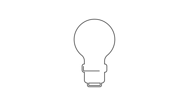 Svart Linje Glödlampa Med Blad Ikon Isolerad Vit Bakgrund Miljöenergikoncept — Stockvideo