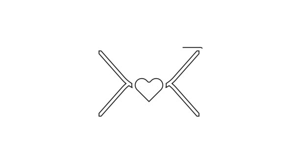 Black Line Envelope Valentine Heart Icon Isolated White Background Message — Stock videók
