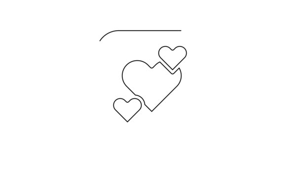 Black Line Heart Icon Isolated White Background Romantic Symbol Linked — стоковое видео