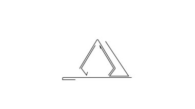 Siyah çizgi turist çadırı simgesi beyaz arka planda izole edildi. Kamp sembolü. 4K Video hareketli grafik canlandırması.