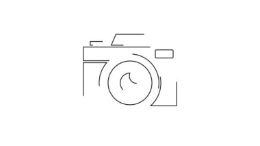 Siyah çizgi fotoğraf makinesi simgesi beyaz arkaplanda izole edildi. Fotoğraf makinesi simgesi. 4K Video hareketli grafik canlandırması.