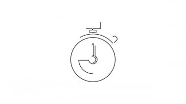 Siyah çizgi Stopwatch simgesi beyaz arkaplanda izole edildi. Zaman göstergesi. Kronometre işareti. 4K Video hareketli grafik canlandırması.