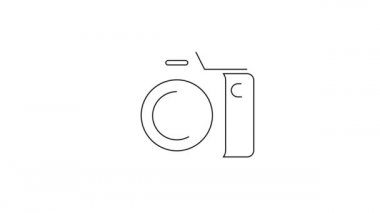 Siyah çizgi fotoğraf makinesi simgesi beyaz arkaplanda izole edildi. Foto kamera. Dijital fotoğrafçılık. 4K Video hareketli grafik canlandırması.