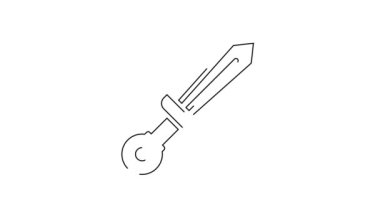 Siyah çizgi Ortaçağ kılıç ikonu beyaz arka planda izole edilmiş. Ortaçağ silahı. 4K Video hareketli grafik canlandırması.