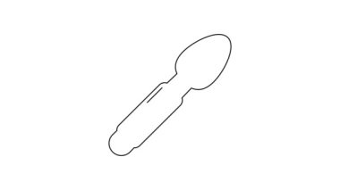 Siyah çizgi gümüş kaşık simgesi beyaz arkaplanda izole edilmiş. Mutfak aletleri. Çatal bıçak seti. 4K Video hareketli grafik canlandırması.